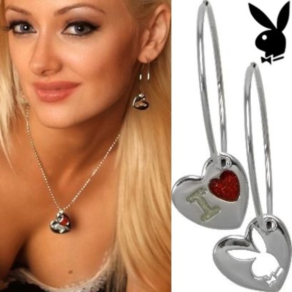 PLAYBOY Jewelry - Playboy Hoop Earrings I Love Bunny Heart Charm y2k